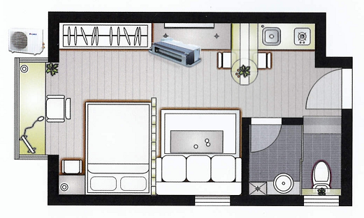 38平方米一室一厅格力家用中央空调风管机一拖一设计方案