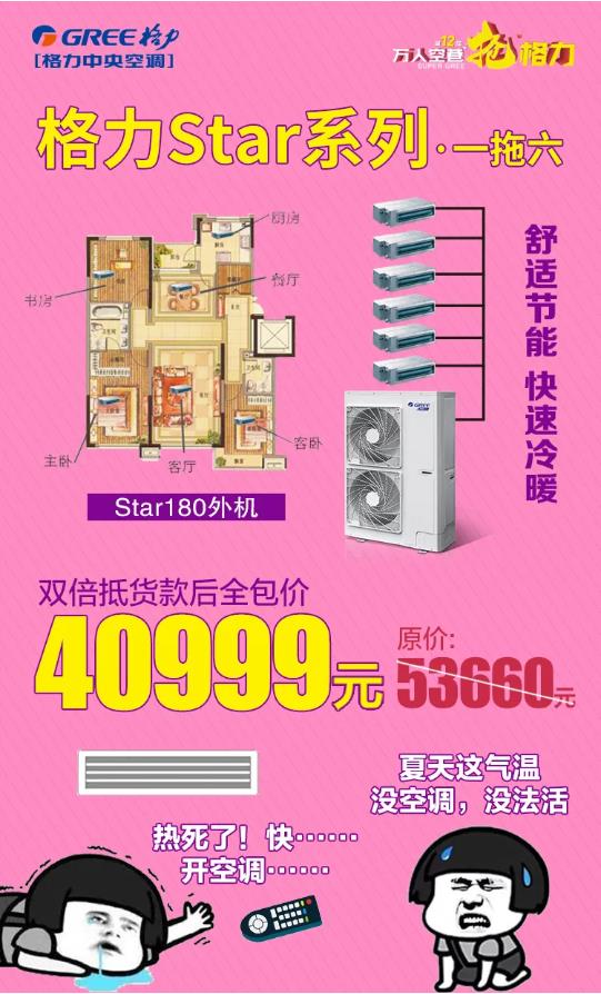 格力star系列一拖六180外机全包价40999元