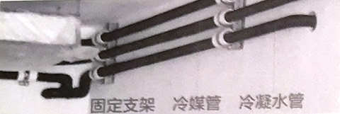 固定支架，冷媒管和冷凝水管的实装图