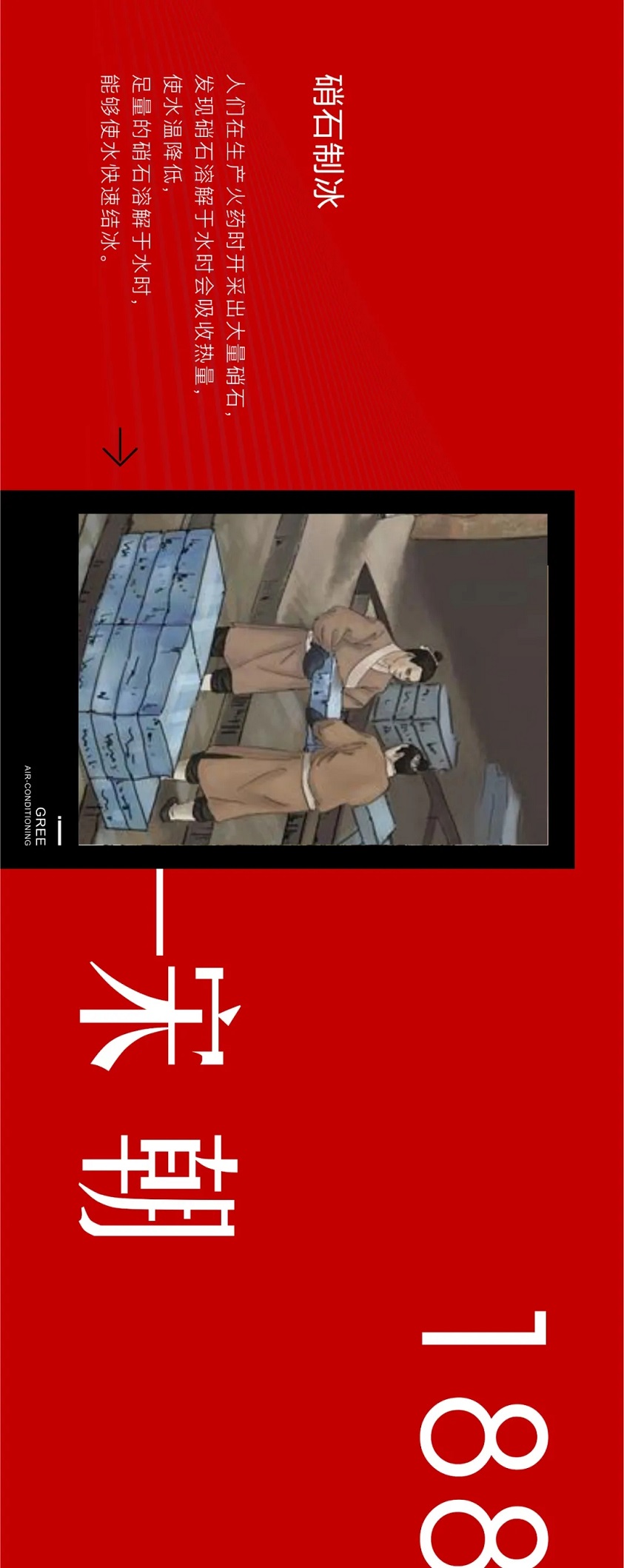 硝石制冰，人们在生产火药时开采出大量硝石，发现硝石溶解于水时会吸收热量，使水温降低，足量的硝石溶解于水时，能够使水快速结冰。